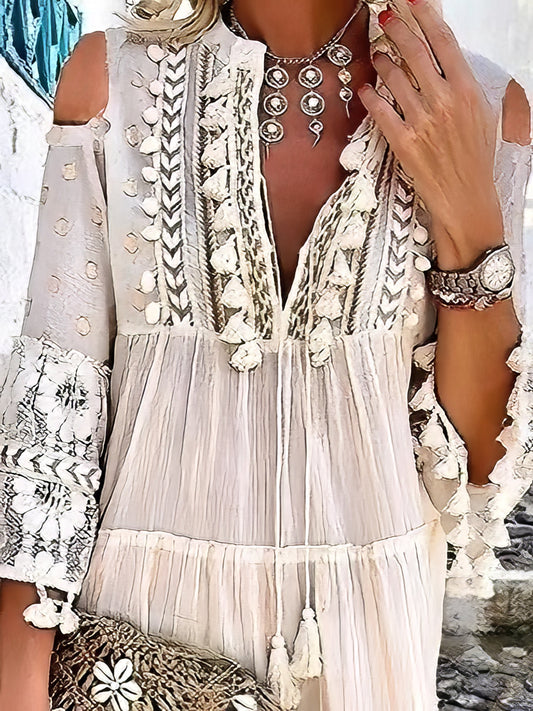 EP | Fashion Col V Dentelle Franges Mini-robe