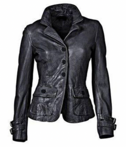 ND | Veste en cuir noir avec coupe