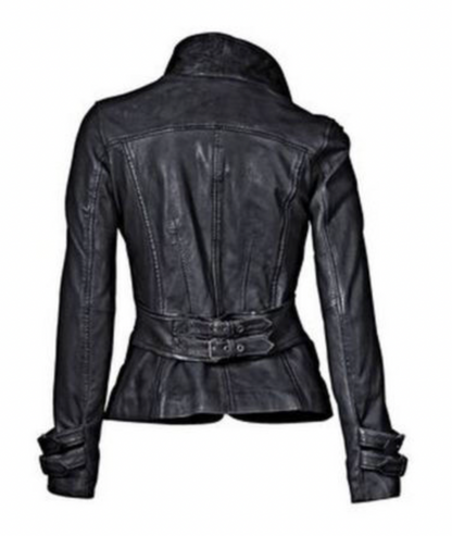 ND | Veste en cuir noir avec coupe