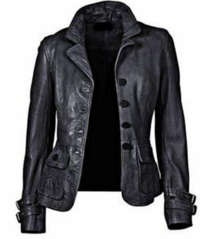 ND | Veste en cuir noir avec coupe