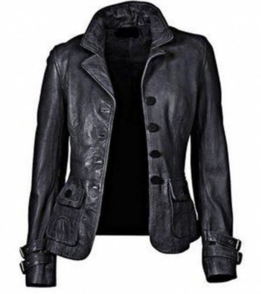 ND | Veste en cuir noir avec coupe