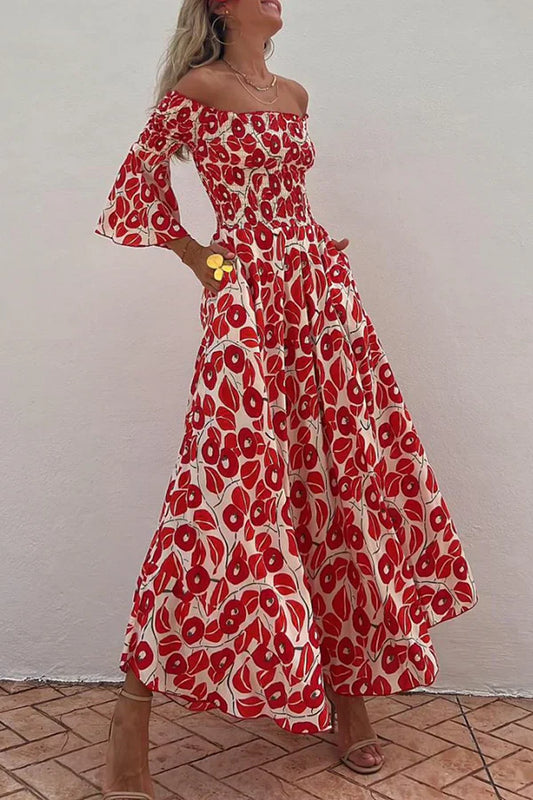 EP | Maxi robe smockée avec imprimé floral et poches aux épaules