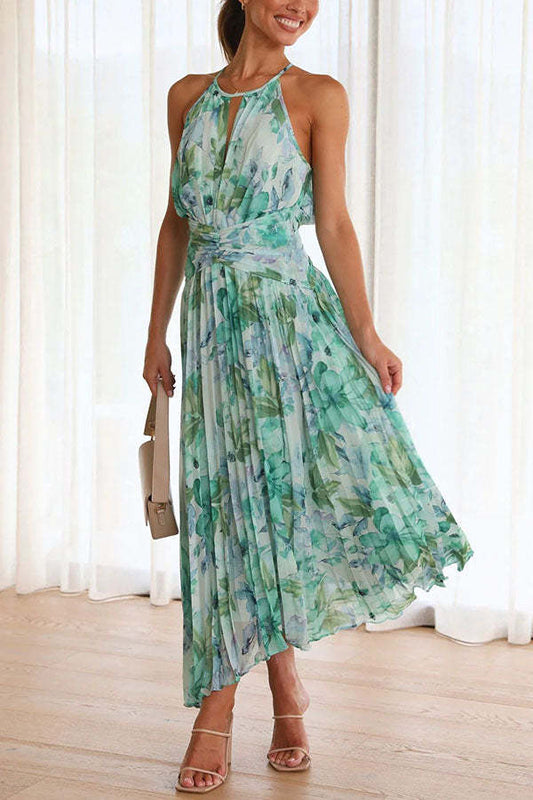 EP | Robe midi plissée avec décolleté et fleurs