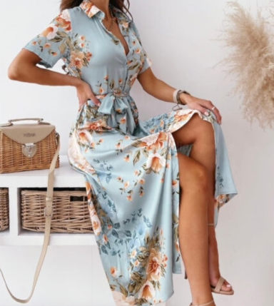 EP | Robe midi avec décolleté en V et manches courtes
