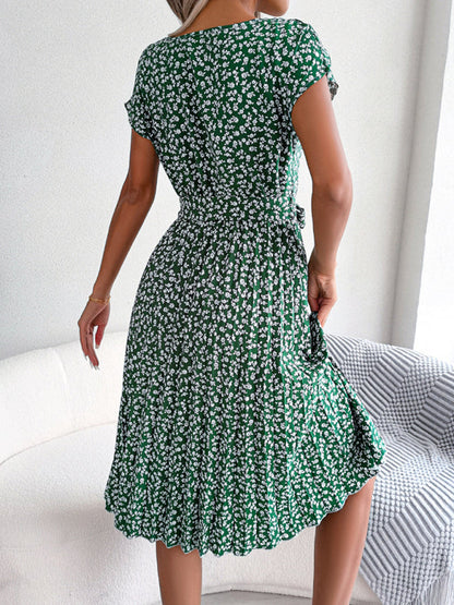 ND | A-Line Fleurie Encolure ronde Robe midi avec ceinture à la taille
