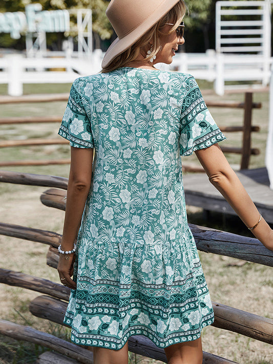 EP | Mini-robe bohème à manches courtes et col en V