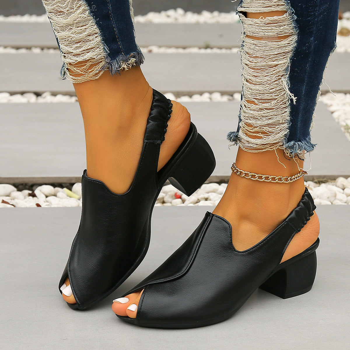 EP | Sandales à talon peep-toe et bride cheville