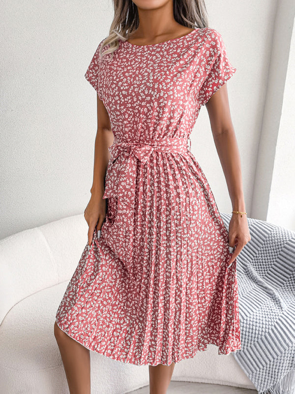 EP | Robe midi avec cravate et imprimé floral Encolure ronde Trapèze