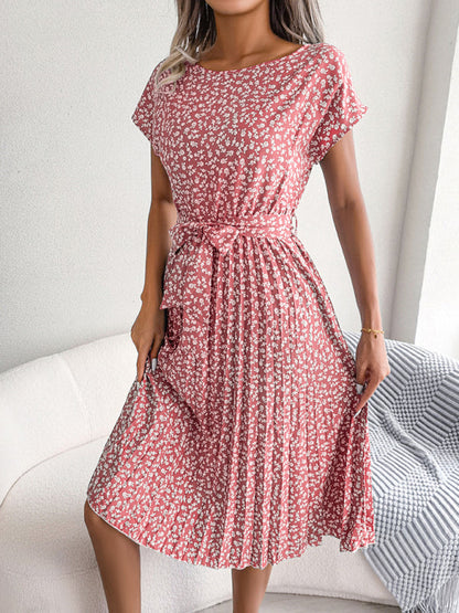 EP | Robe midi avec cravate et imprimé floral Encolure ronde Trapèze