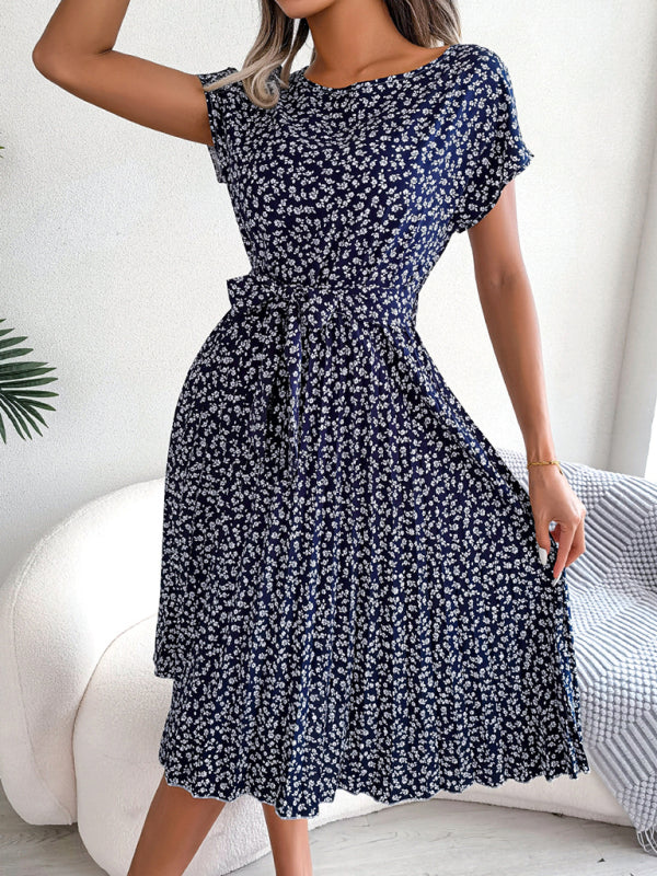 EP | Robe midi avec cravate et imprimé floral Encolure ronde Trapèze