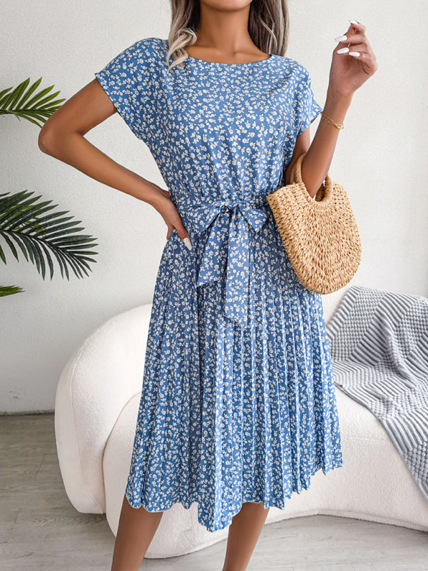 EP | Robe midi avec cravate et imprimé floral Encolure ronde Trapèze
