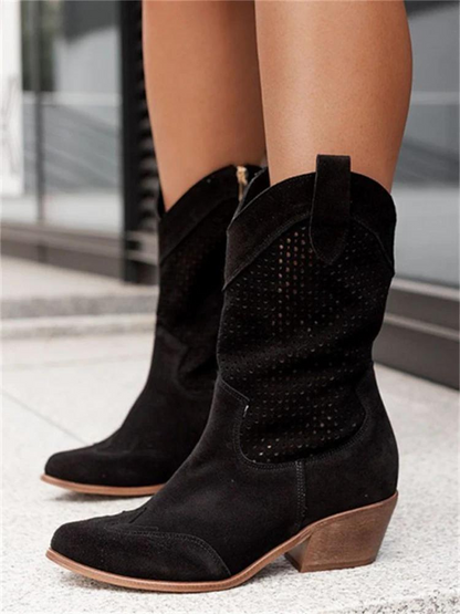 ND | Talon moyen Cuir suédé brûlé Bottes femme coupe basse Trendy