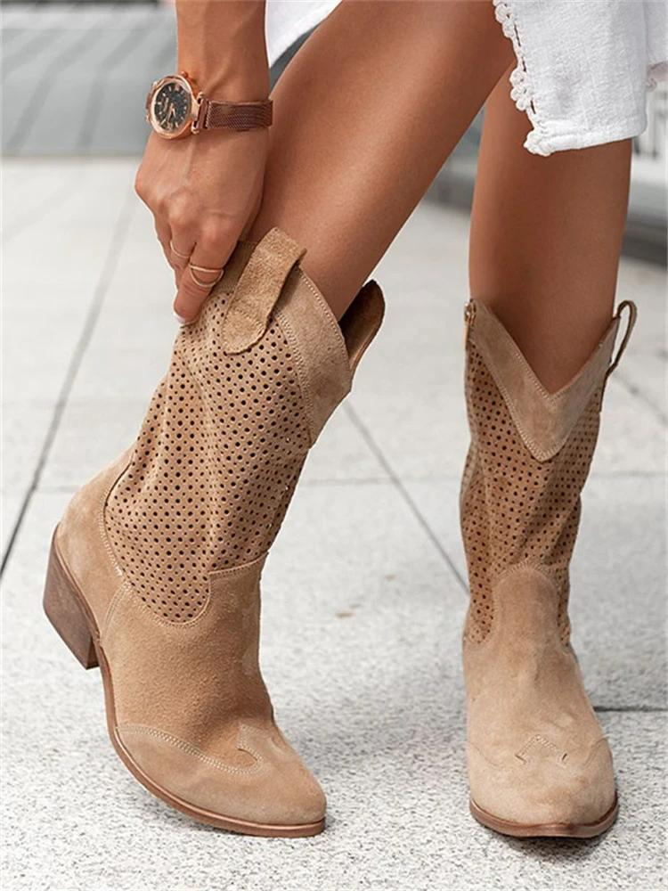 ND | Talon moyen Cuir suédé brûlé Bottes femme coupe basse Trendy