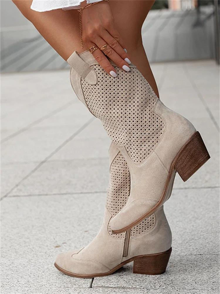ND | Talon moyen Cuir suédé brûlé Bottes femme coupe basse Trendy