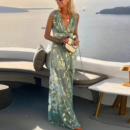 EP | robe longue fluide avec décolleté en V et finitions avec éléments brillants