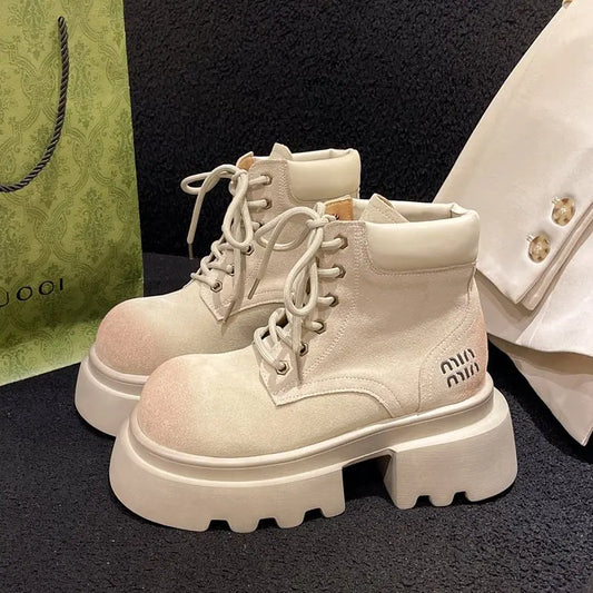 Ankle Work Boots Women Chunky Platform Chelsea Non Slip Women Shoes Designer Winter New Lace Up Casual Brand Trendy Botas Mujer