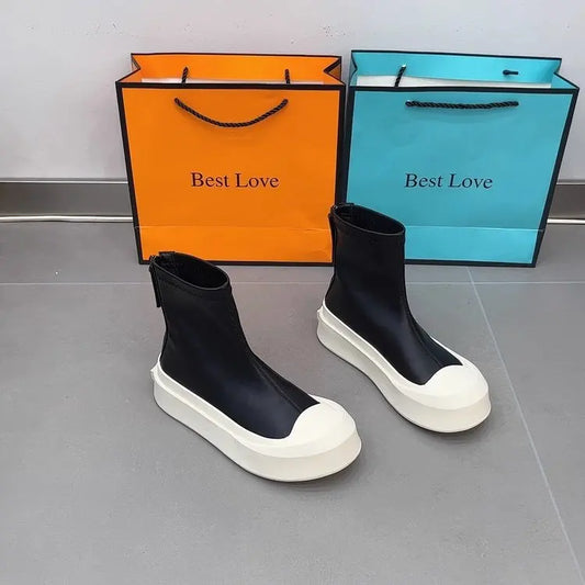 2023 New Platform Women Ankle Boots High Quality Soft Leather Autumn Winter Ladies Thick Sole Casual Shoes Female Botas De Mujer