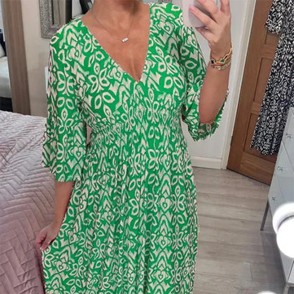 ND | Robe boho décontractée avec décolleté en V et manches mi-longues