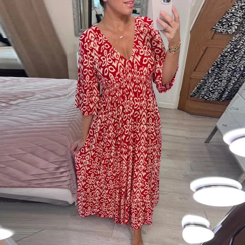 ND | Robe boho décontractée avec décolleté en V et manches mi-longues