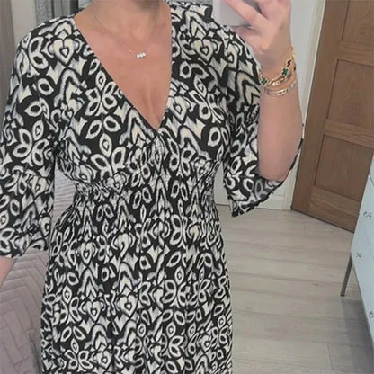 ND | Robe boho décontractée avec décolleté en V et manches mi-longues