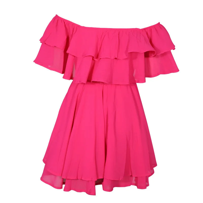 EP | Femmes Robe d'été Manches courtes Off Shoulder Mini Robe Ruffled A Line Beach Dress for Casual and Vacation Wear