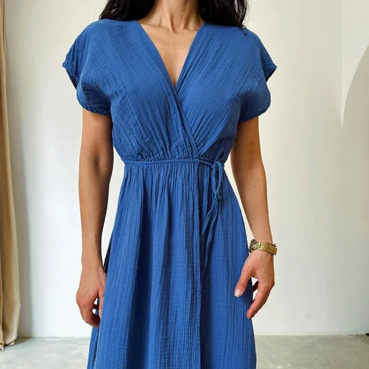EP | Maxi-robe avec col en V et manches courtes