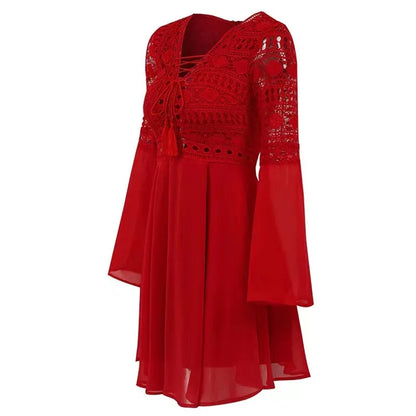 EP | Women's A Line Robe courte Mini-robe manches longues Ruffles Col V