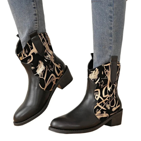 2024 Hot Sale Ladies Shoes Side Zipper Women's Boots Fashion Plus Size Modern Boots Women New Crystal Round Toe Mid-Calf Boots