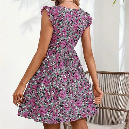EP | Y.KUKU Brand Imprimé Femmes Mini Robe Tropicale Florale