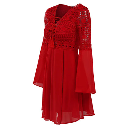 EP | Women's A Line Robe courte Mini-robe manches longues Ruffles Col V