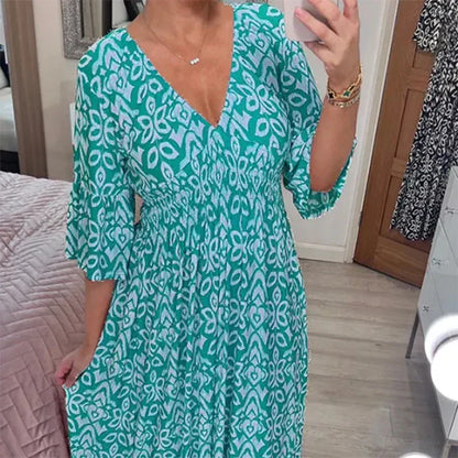 ND | Robe boho décontractée avec décolleté en V et manches mi-longues
