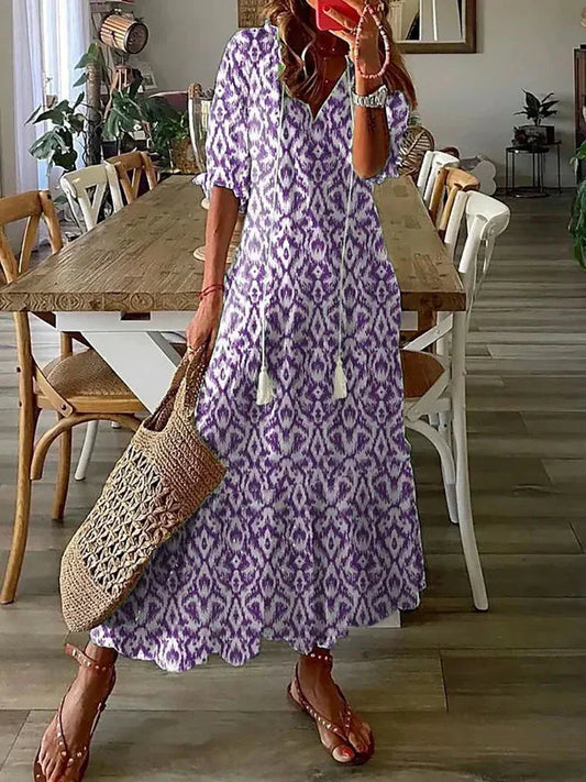 EP | Robe midi à motifs boho avec manches courtes