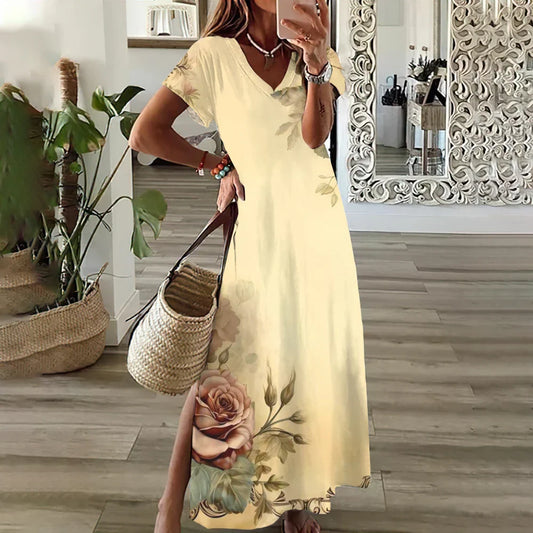 EP | Tournesol Imprimer Floral Graphique Robes pour Femmes Plus Taille Elégante Robe Midi