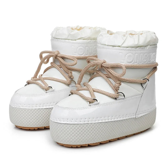 Ankle Boots Women Winter Genuine Leather Waterproof Platform Snow Boots For Warm Plush Non Slip Cotton Padded Shoes Size 34-41