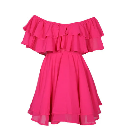 EP | Femmes Robe d'été Manches courtes Off Shoulder Mini Robe Ruffled A Line Beach Dress for Casual and Vacation Wear