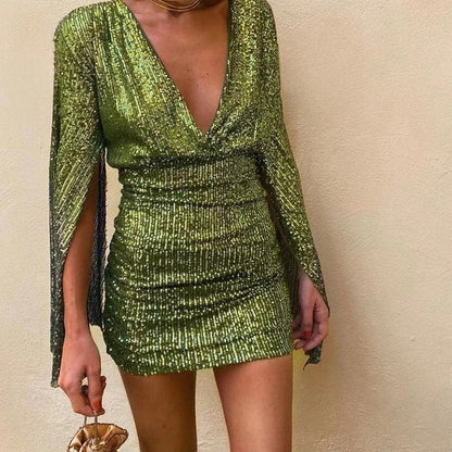 EP | mini-robe femme élégante à paillettes et manches chauve-souris