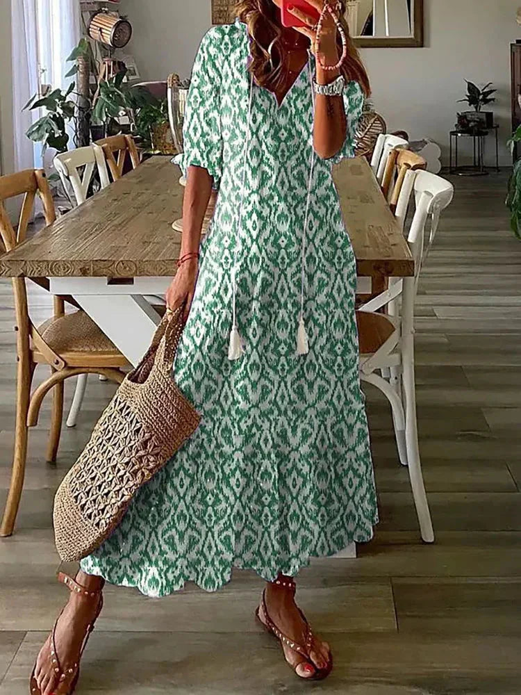 EP | Robe midi à motifs boho avec manches courtes