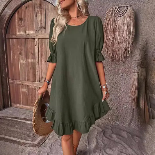 EP | Couleur Solide Décontractée Robes Courtes Décontractées Pour Femmes Eté A-Line Robe Midi