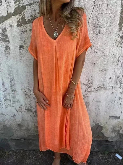 EP | Robe midi en coton et lin avec col en V