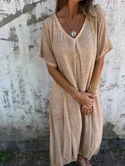 EP | Robe midi en coton et lin avec col en V