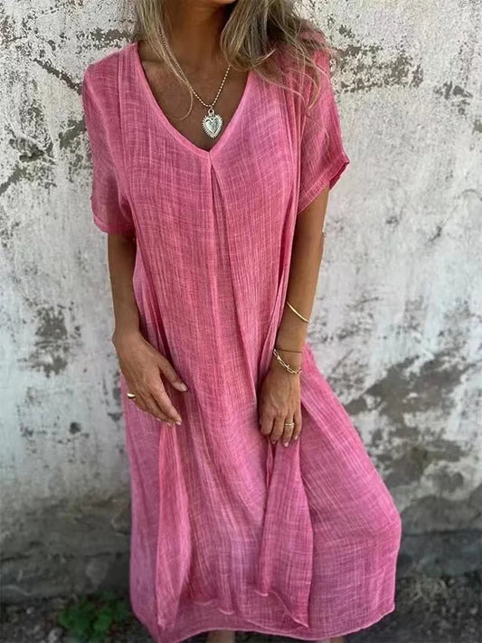 EP | Robe midi en coton et lin avec col en V