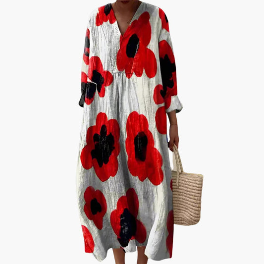 EP | Robe midi fleurie à manches longues pour femme toutes saisons