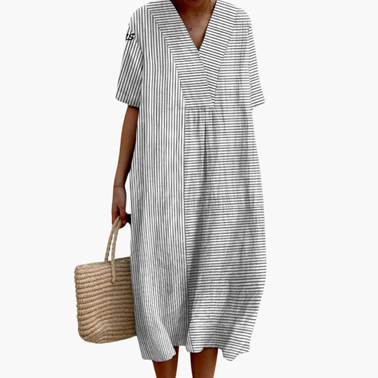 EP | Robe midi à manches courtes pour femme avec motif à rayures