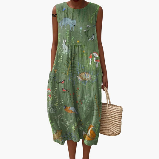 EP | Robe midi sans manches pour femme avec imprimé forêt et poches