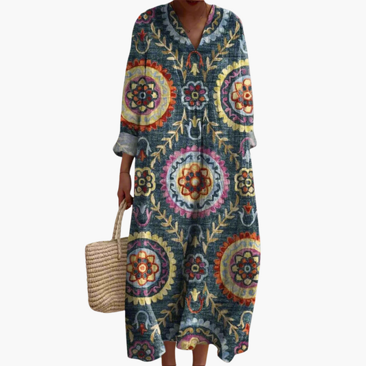 EP | Robe midi pour femme avec col en V et manches longues