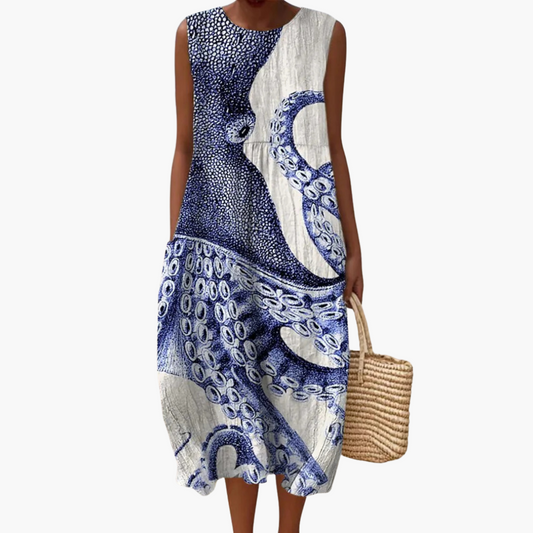 EP | Robe midi sans manches pour femme avec imprimé pieuvre et laçage dans le dos