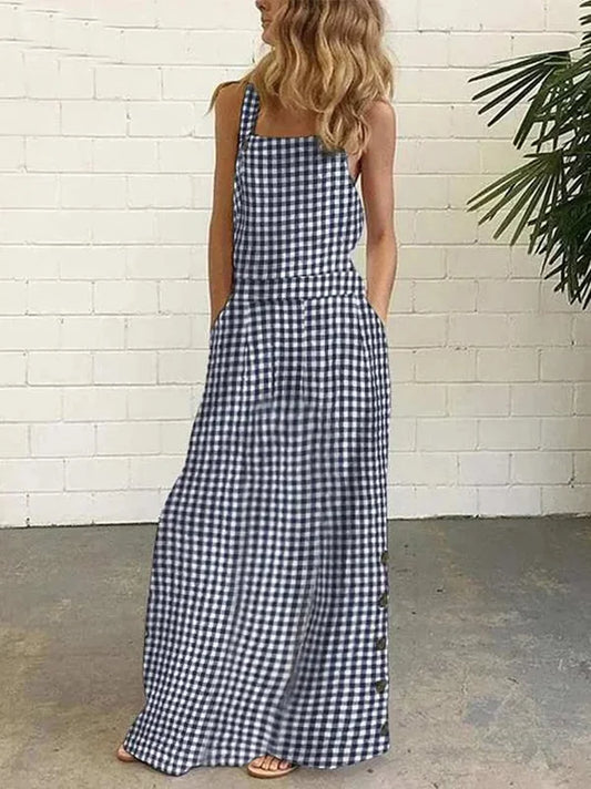 EP | Maxi-robe sans manches avec boutons et poches à carreaux