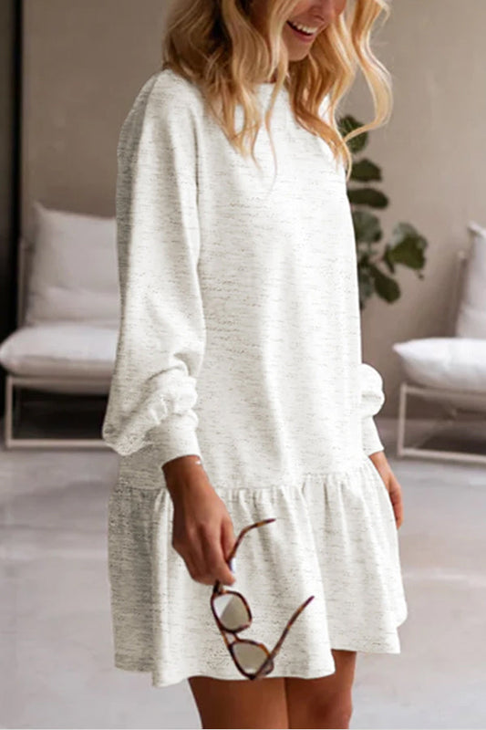 EP | Blanc Unicolore Ruché Mini Robe Sweatshirt