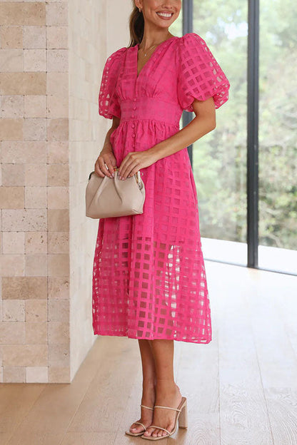 EP | Remarkable Beauty Carré Tissu à motifs Manches bouffantes Robe Midi de fête