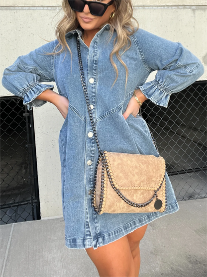EP | Chic Robe midi en denim à col rabattu